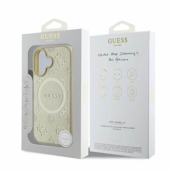 Guess case for iPhone 16 6,1" GUHMP16SPSAPSMED gold hardcase Saffiano Peony Classic Logo MagSafe