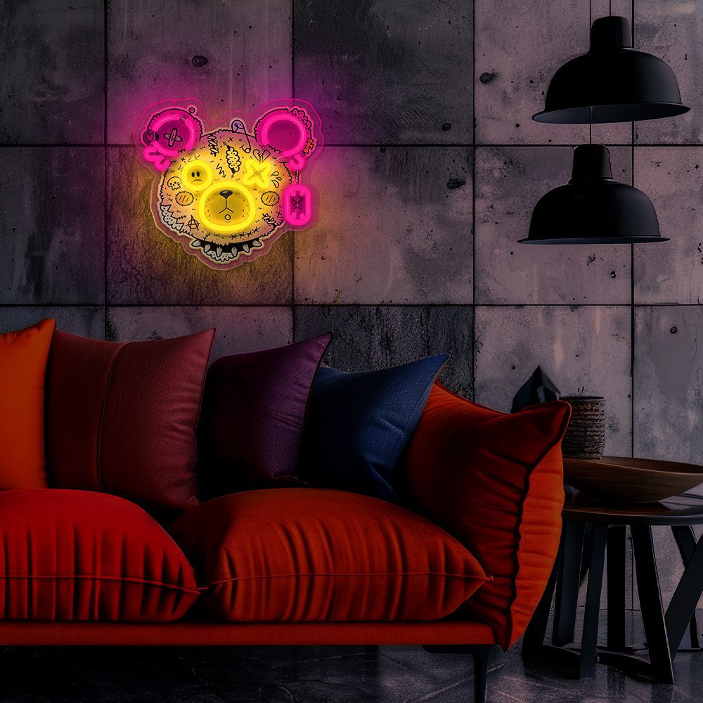 Neon ART LED PUNK TEDDY BEAR pink-yellow FLA01 Forever Light