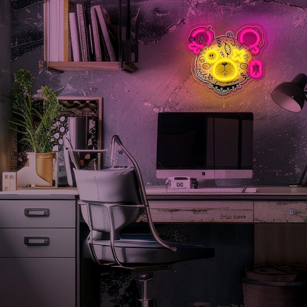 Neon ART LED PUNK TEDDY BEAR pink-yellow FLA01 Forever Light