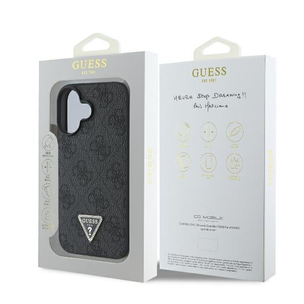 Guess case for iPhone 16 6,1" GUHCP16SP4TDPK Leather 4G Triangle Strass black MagSafe