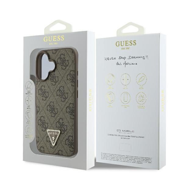 Guess case for iPhone 16 6,1" GUHCP16SP4TDPW Leather 4G Triangle Strass brown MagSafe