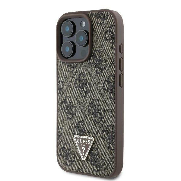 Guess case for iPhone 16 Pro 6,3" GUHCP16LP4TDPW Leather 4G Triangle Strass brown MagSafe