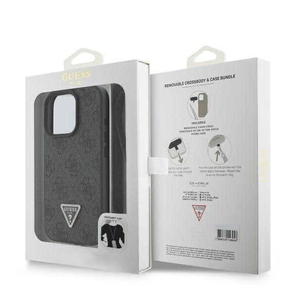 Guess case for iPhone 16 Pro 6,3" GUHCP16LP4TDSCPK Leather Metal Logo Strass Crossbody black