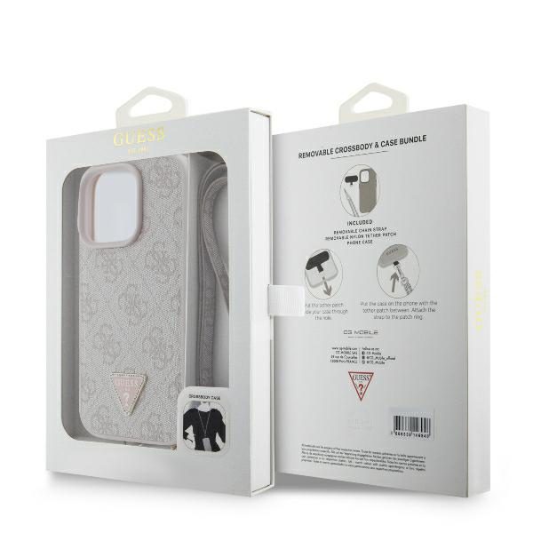 Guess case for iPhone 16 Pro Max 6,9" GUHCP16XP4TDSCPP Leather Metal Logo Strass Crossbody pink