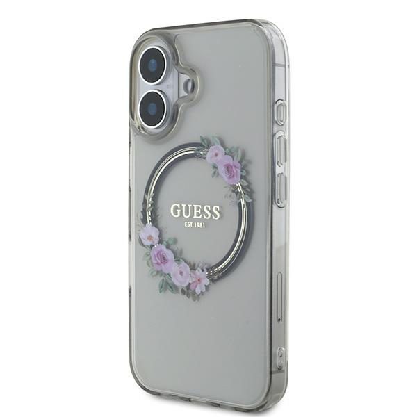 Guess case for iPhone 16 6,1" GUHMP16SHFWFCK IML Flowers Wreath black MagSafe