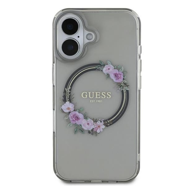 Guess case for iPhone 16 6,1" GUHMP16SHFWFCK IML Flowers Wreath black MagSafe