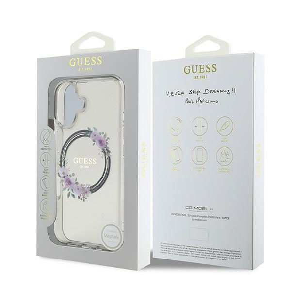 Guess case for iPhone 16 6,1" GUHMP16SHFWFCK IML Flowers Wreath black MagSafe