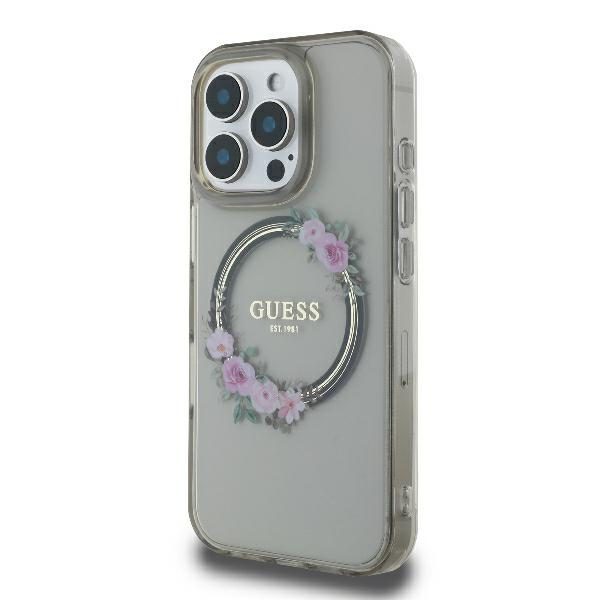 Guess case for iPhone 16 Pro 6,3" GUHMP16LHFWFCK IML Flowers Wreath black MagSafe