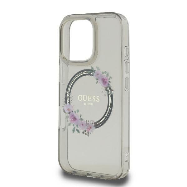 Guess case for iPhone 16 Pro 6,3" GUHMP16LHFWFCK IML Flowers Wreath black MagSafe