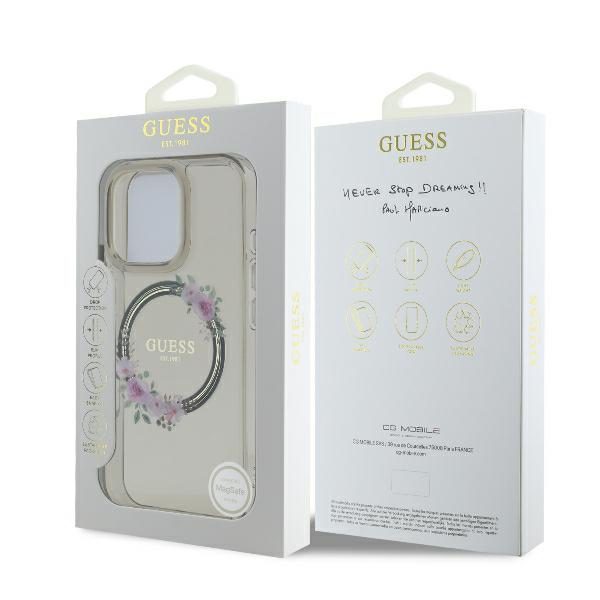 Guess case for iPhone 16 Pro 6,3" GUHMP16LHFWFCK IML Flowers Wreath black MagSafe