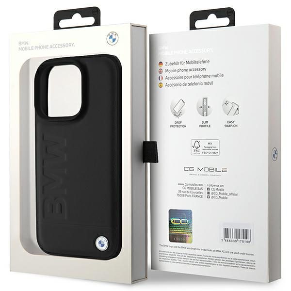 BMW case for iPhone 16 Pro 6,3" BMHCP16LSLLBK Hardcase Leather Hot Stamp black