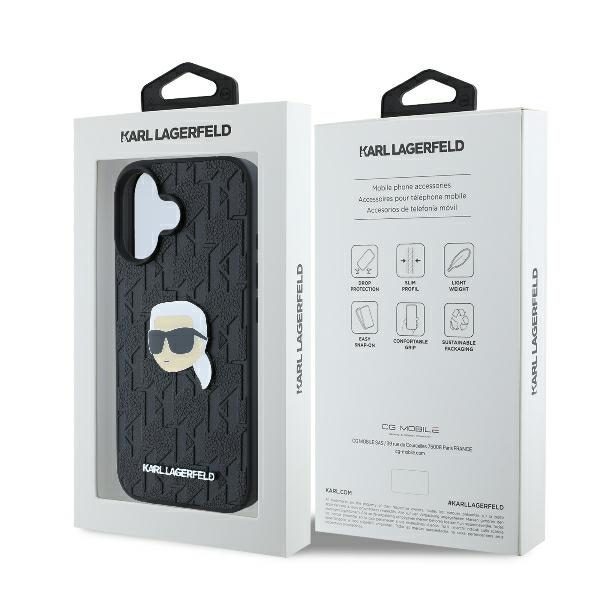 415391_oryg Karl Lagerfeld case for iPhone 16 6,1" KLHCP16SPGKLKIPK black Hard Monogram Karl Head Pin