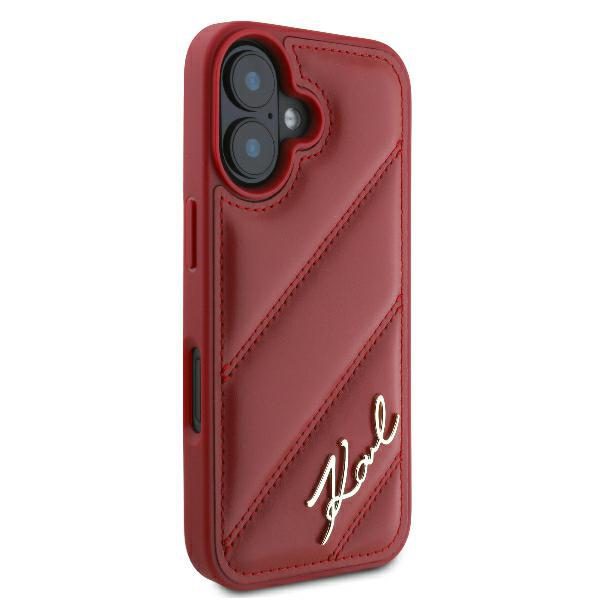 415403_oryg Karl Lagerfeld case for iPhone 16 6,1" KLHCP16SPQDSMGR red Hard Diagonal Quilted Script