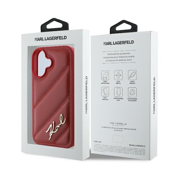415407_oryg Karl Lagerfeld case for iPhone 16 6,1" KLHCP16SPQDSMGR red Hard Diagonal Quilted Script