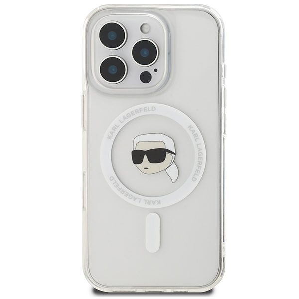 Karl Lagerfeld case for iPhone 16 Pro 6,3" KLHMP16LHLSKIH white Hard IML Metal Karl Head MagSafe