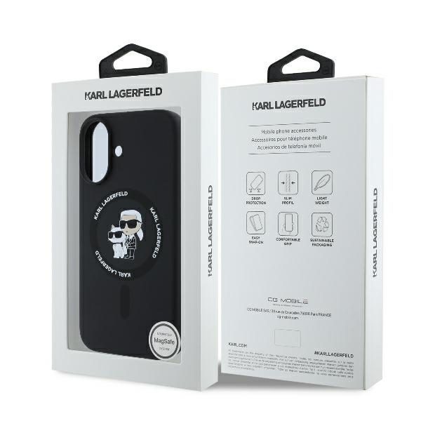 Karl Lagerfeld case for iPhone 16 Plus 6,7" KLHMP16MSCMKCRHK black Hard Silicone Karl&Choupette Heads Ring MagSafe