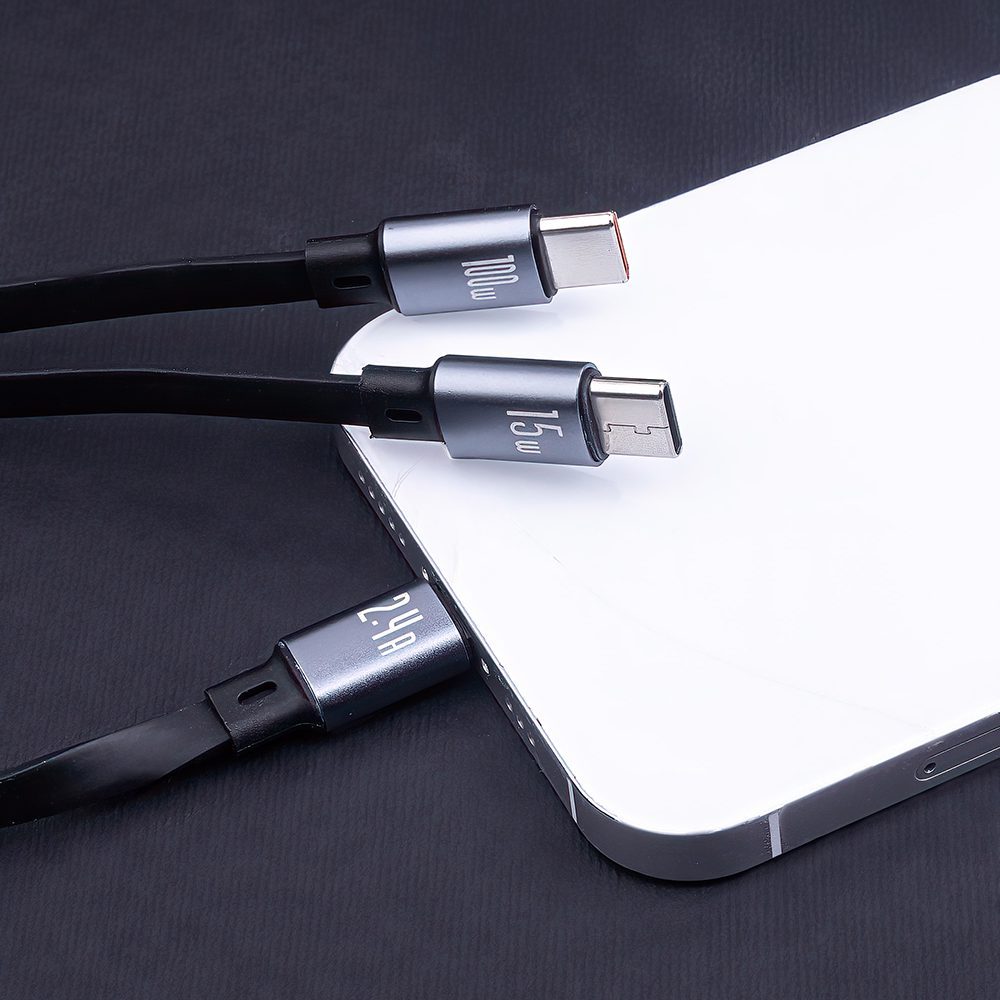 Forever 3in1 cable USB - Lightning + 2x USB-C 1,2 m 100W black