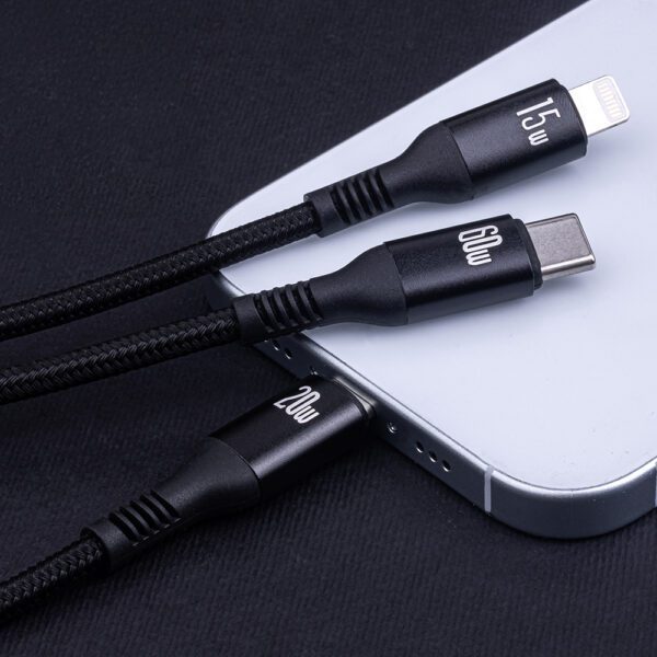 Forever 3in1 cable USB-C - Lightning + 2x USB-C 1,2 m 60W black