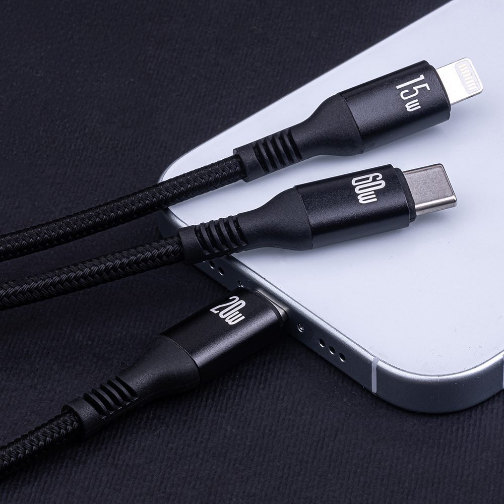 Forever 3in1 cable USB-C - Lightning + 2x USB-C 1,2 m 60W black