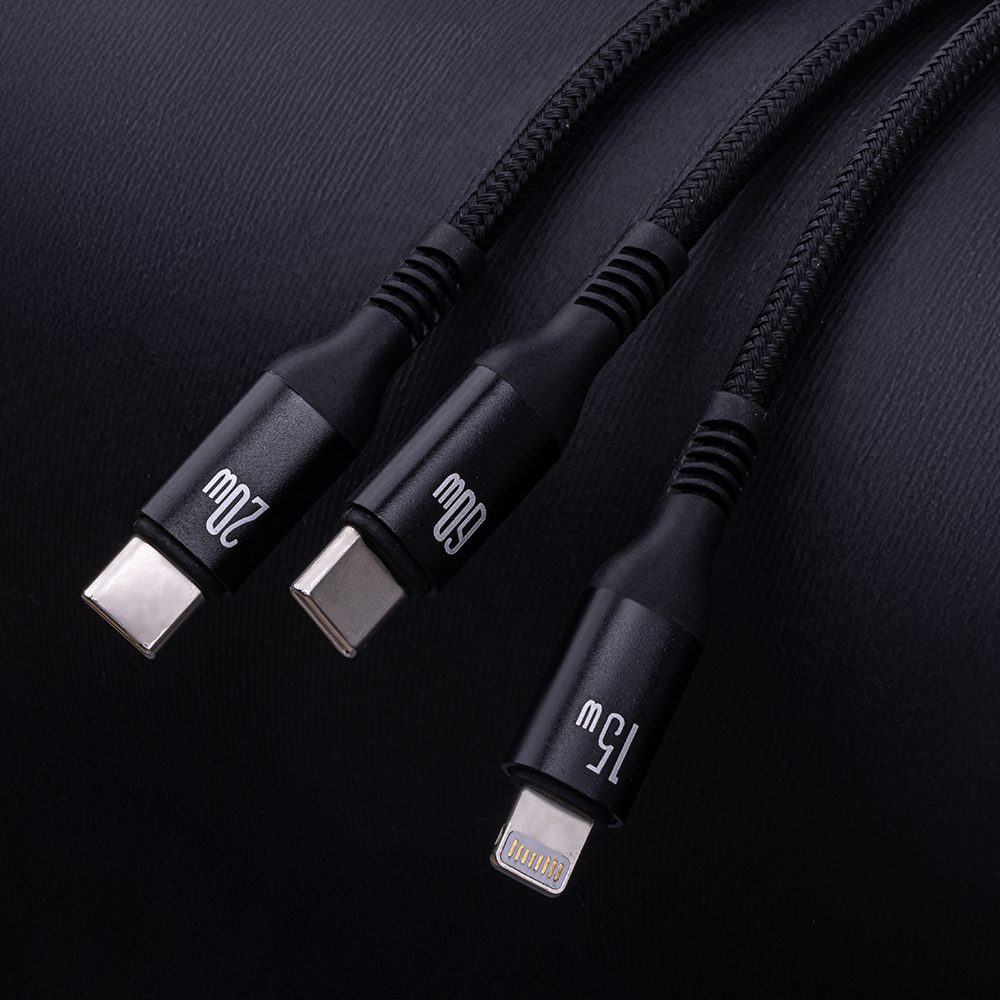 Forever 3in1 cable USB-C - Lightning + 2x USB-C 1,2 m 60W black