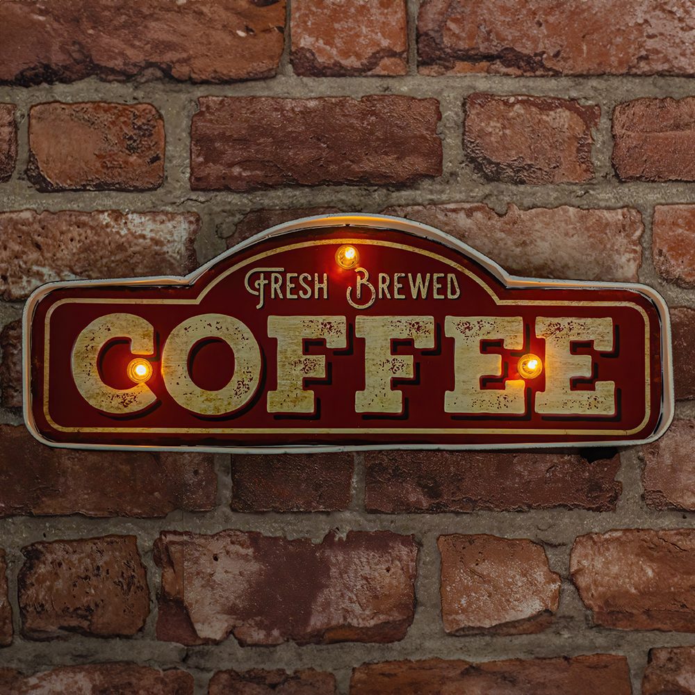 RETRO Metal Sign LED Fresh Brewed Coffee Forever Light