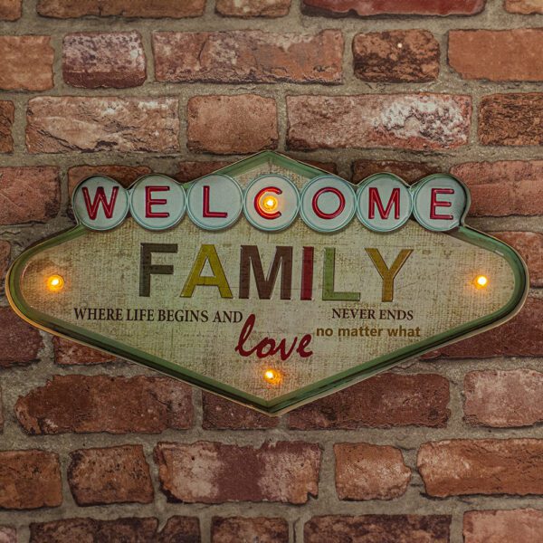 RETRO Metal Sign LED Welcome Family Forever Light