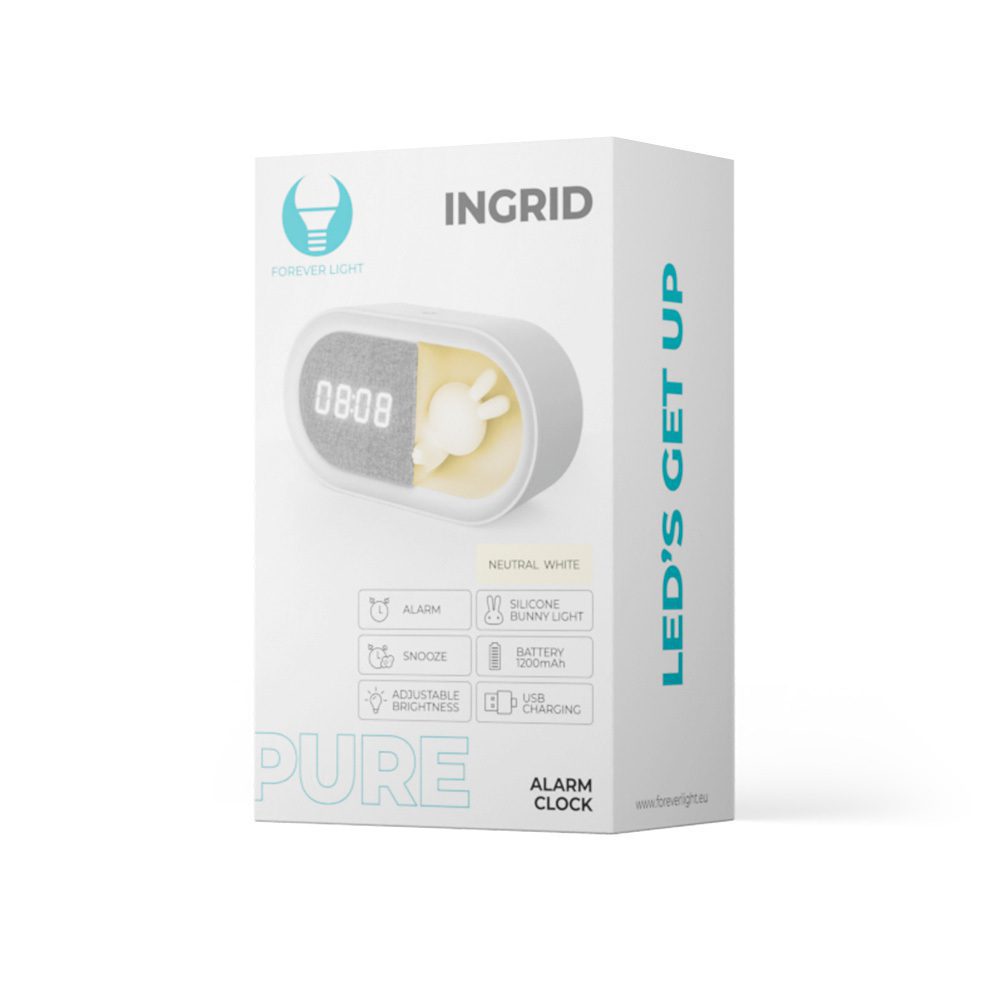 Alarm clock with LED Bunny night light PURE FNL-05 INGRID white long Forever Light