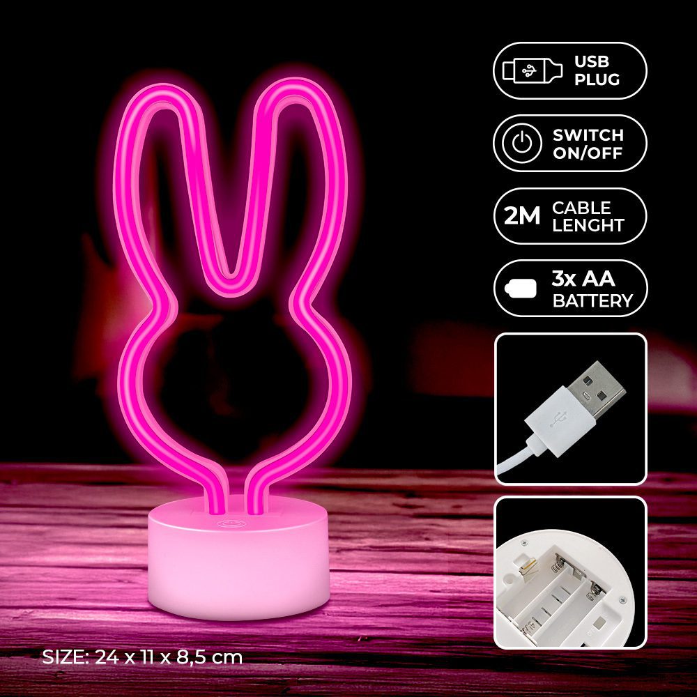 Neon LED on stand RABBIT pink USB-C FSC-10 Forever Light
