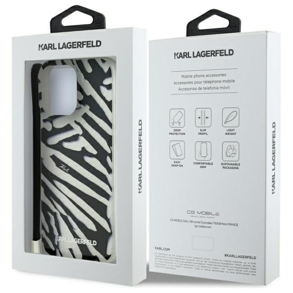 Karl Lagerfeld case for iPhone 16 Pro 6,3" KLHCP16LHZBPKCCK black Hard IML Zebra Pattern & Cord