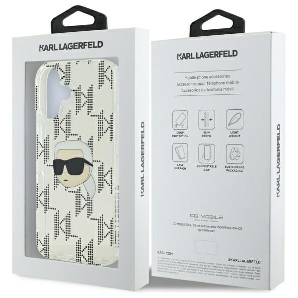 421670_oryg Karl Lagerfeld case for iPhone 16 6,1" KLHCP16SHKLPKHT transparent Hard IML Karl Head Electroplated