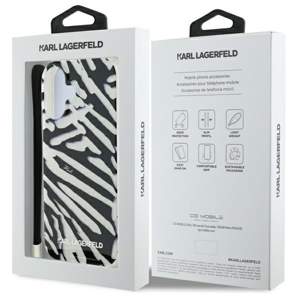Karl Lagerfeld case for iPhone 16 6,1" KLHCP16SHZBPKCCK black Hard IML Zebra Pattern & Cord