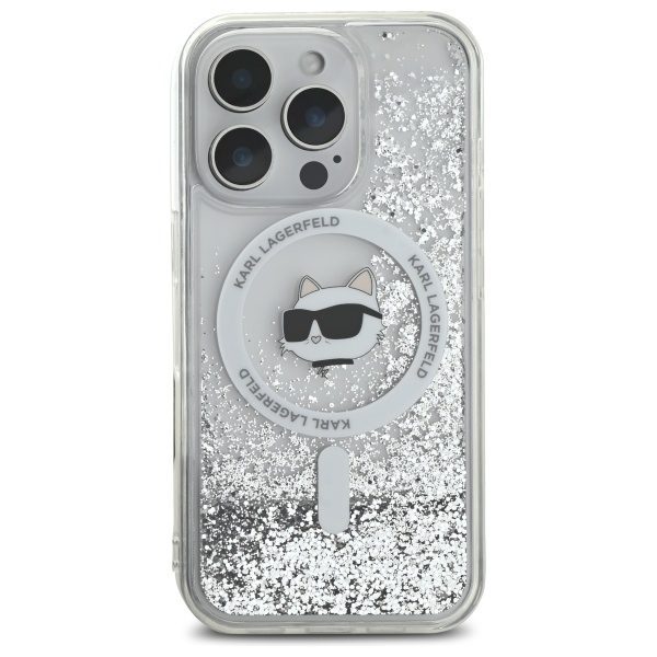 Karl Lagerfeld case for iPhone 16 Pro 6,3" KLHMP16LLGCHSGH transparent Hard Liquid Glitter Choupette Head MagSafe