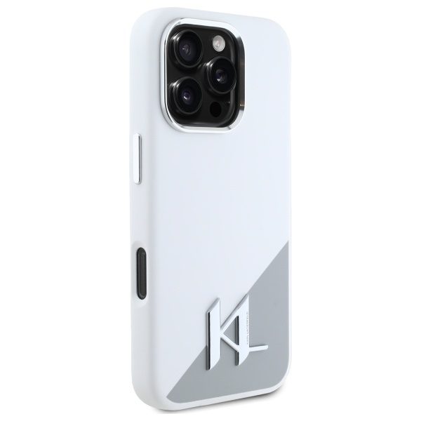 421791_oryg Karl Lagerfeld case for iPhone 16 Pro 6,3" KLHMP16LSCMKMPCH white Hard Silicone Shadow Metal Initial MagSafe
