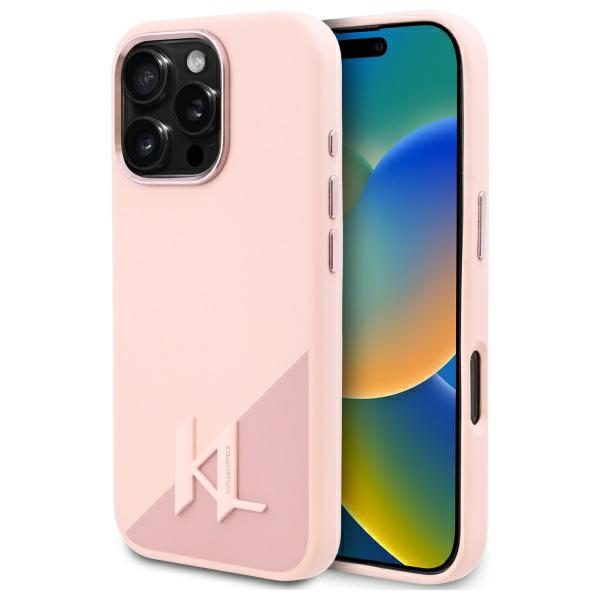 Karl Lagerfeld case for iPhone 16 Pro 6,3" KLHMP16LSCMKMPCP pink Hard Silicone Shadow Metal Initial MagSafe