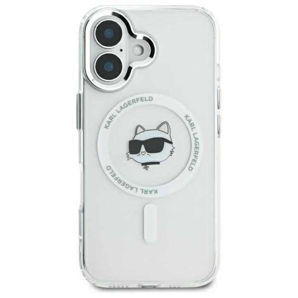 Karl Lagerfeld case for iPhone 16 6,1" KLHMP16SHLSCHH white Hard IML Metal Choupette Head MagSafe