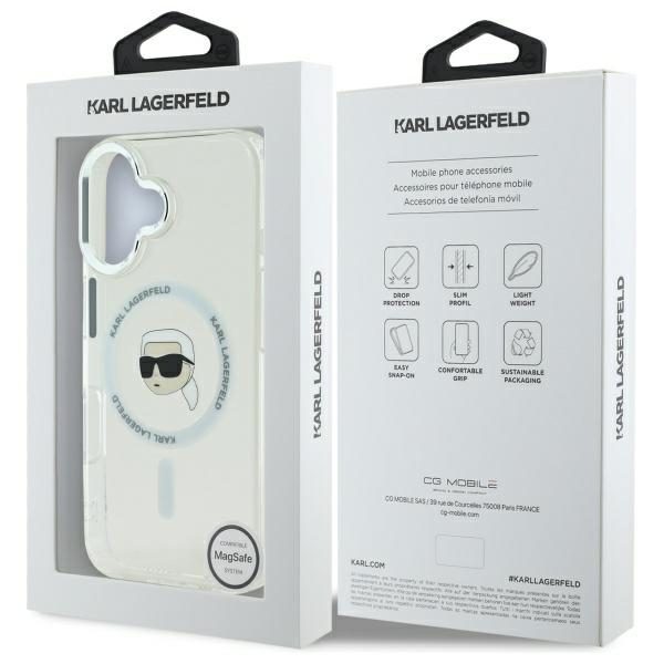 Karl Lagerfeld case for iPhone 16 6,1" KLHMP16SHLSKIH white Hard IML Metal Karl Head MagSafe
