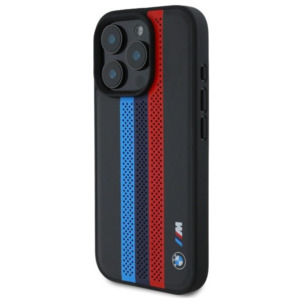 BMW case for iPhone 16 Pro 6,3" BMHMP16L23PUPTK Hardcase M Perf, Tricolor Printed Stripes MagSafe black