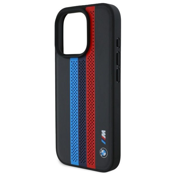 BMW case for iPhone 16 Pro 6,3" BMHMP16L23PUPTK Hardcase M Perf, Tricolor Printed Stripes MagSafe black