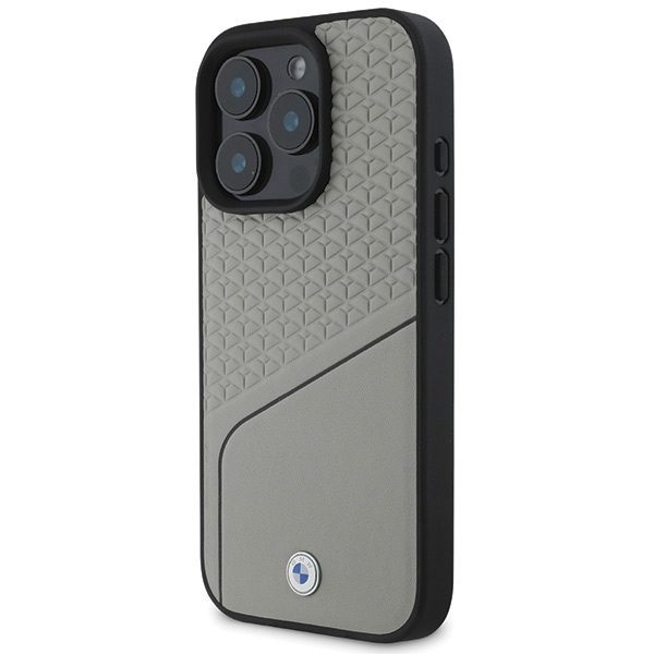 BMW case for iPhone 16 Pro 6,3" BMHMP16L23RDCLG Hardcase Sign Leather Textured and Line MagSafe gray