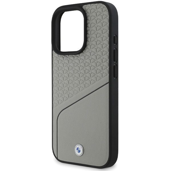 BMW case for iPhone 16 Pro 6,3" BMHMP16L23RDCLG Hardcase Sign Leather Textured and Line MagSafe gray