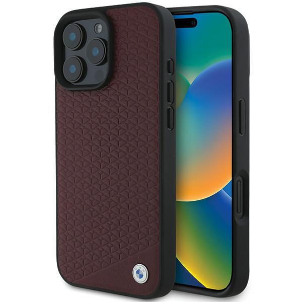BMW case for iPhone 16 Pro Max 6,9" BMHMP16X23RDDR Hardcase Sign Leather Diamond Metal Logo MagSafe red