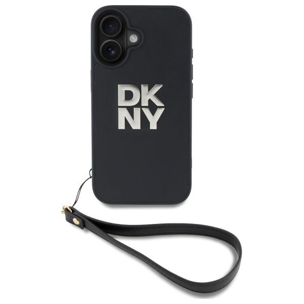 DKNY HC PU Wrist Strap and Stack Logo case for iPhone 16 6,1" black