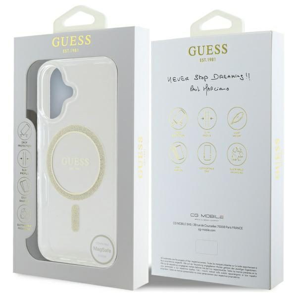 Guess HC MagSafe IML Glitter Circle case for iPhone 16 Plus 6,7" transparent