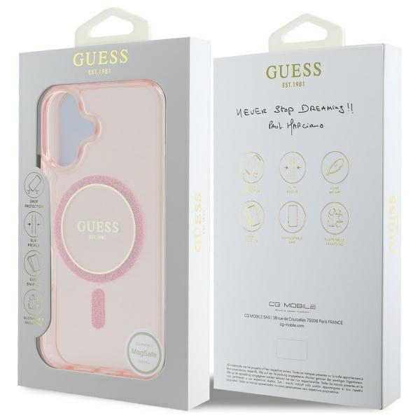 Guess HC MagSafe IML Glitter Circle case for iPhone 16 6,1" pink
