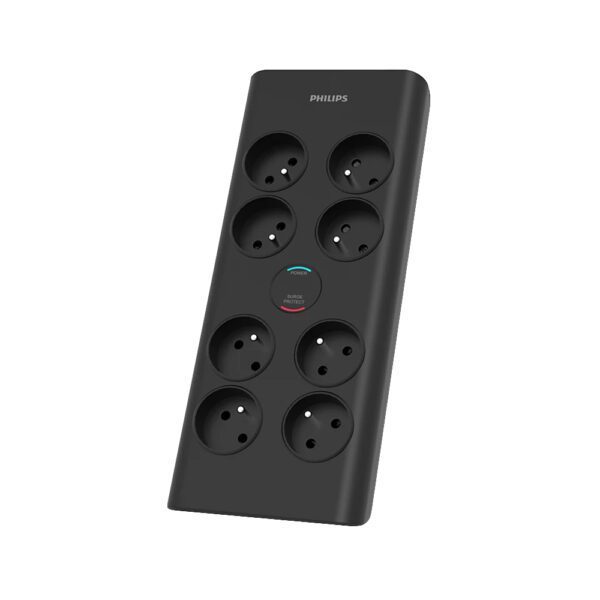 Anti-surge power strip PHILIPS extension cord 8 sockets 2m 16A black