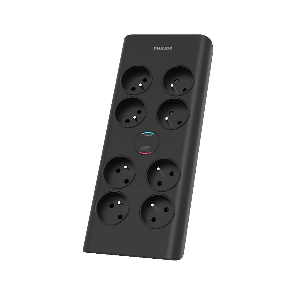 Anti-surge power strip PHILIPS extension cord 8 sockets 2m 16A black