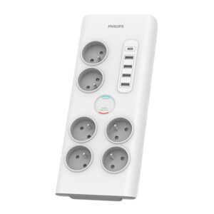 Anti-surge power strip PHILIPS extension cord 6 sockets + 6xUSB-A + 1xUSB-C 2m 16A white