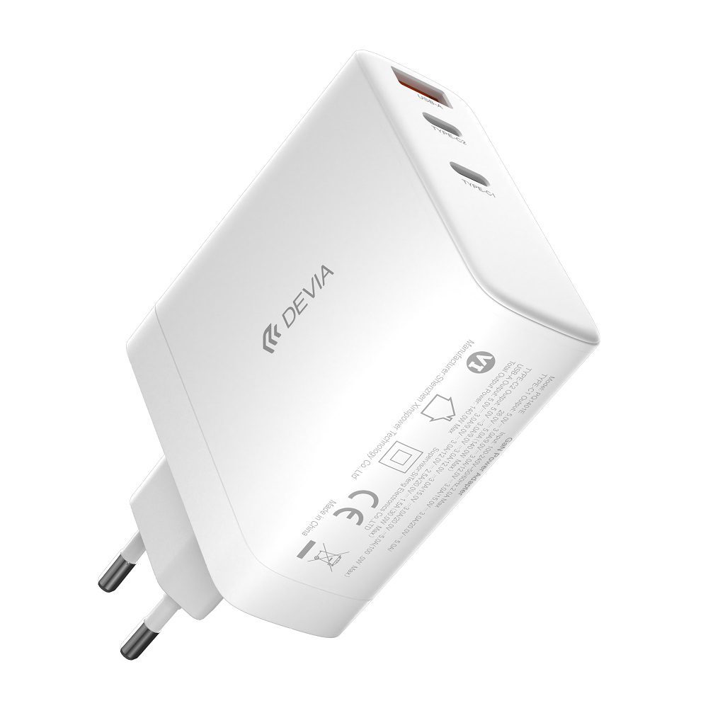 Devia wall charger Extreme PD GaN 140W 2x USB-C 1x USB white for laptops