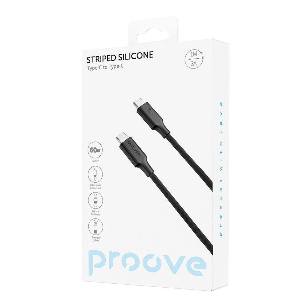 Proove cable Striped Silicone USB-C - USB-C 1m 60W black