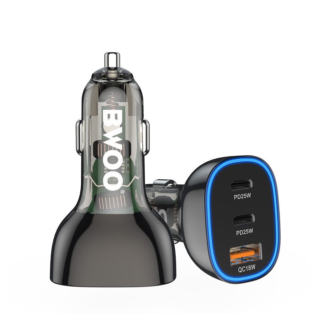 BWOO PD car charger 2x USB-C port + USB-A 68W black